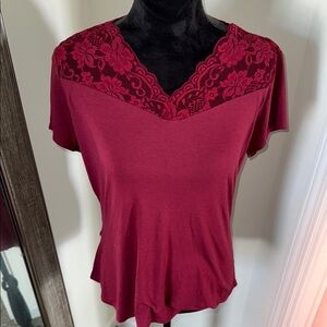 No Boundaries Red Lace Short Sleeve Blouse